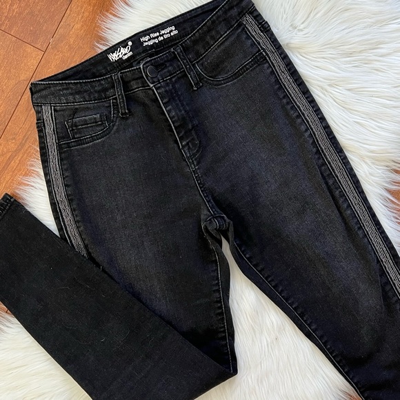 Mossimo Black High Rise Jegging Jeans with Beaded Tuxedo Stripe, Size 0/25 - Picture 5 of 10